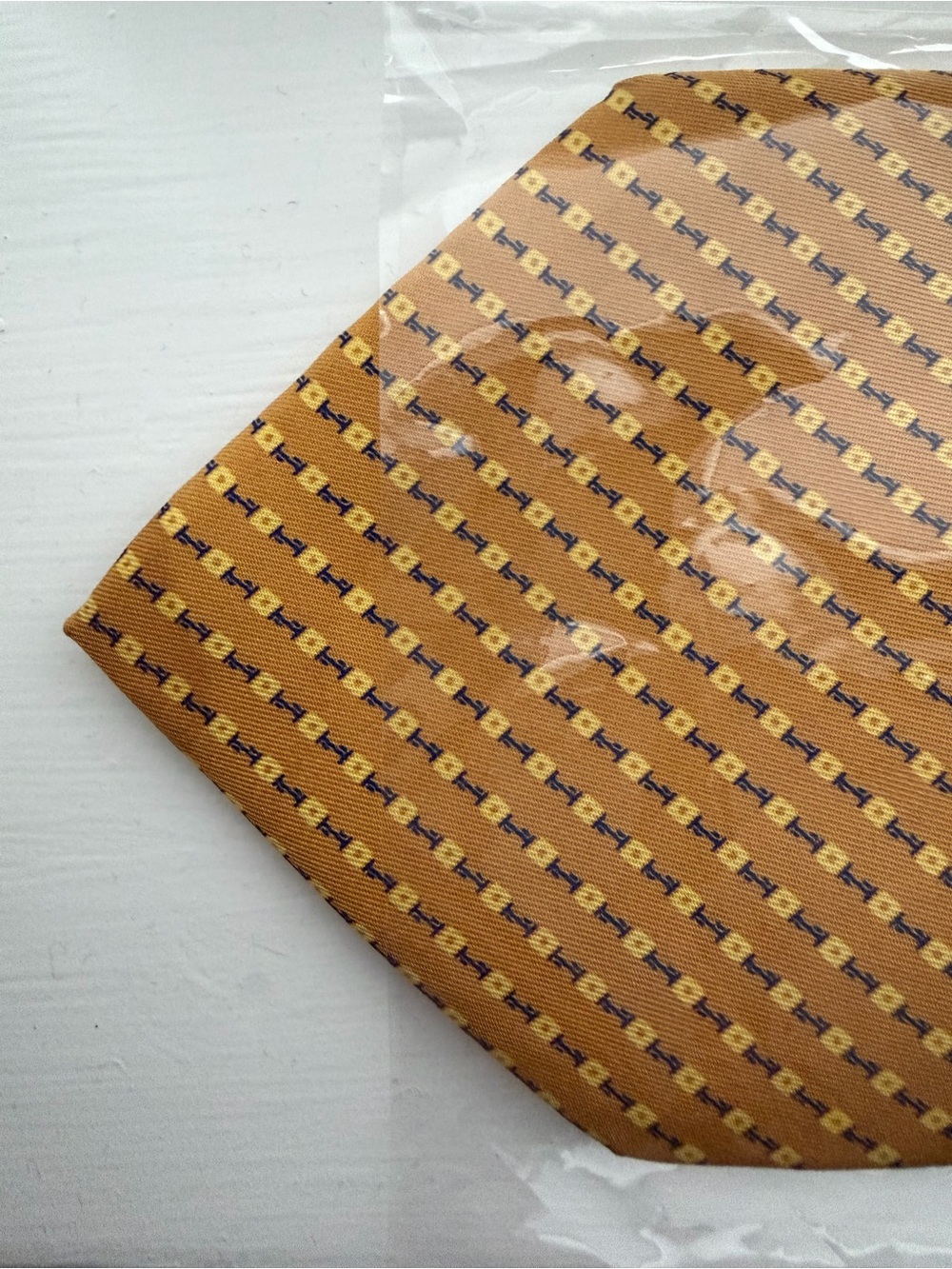 Vintage Christian Dior Paris Silk Tie Made in France Gold Geometric Necktie - Picture 4 of 7